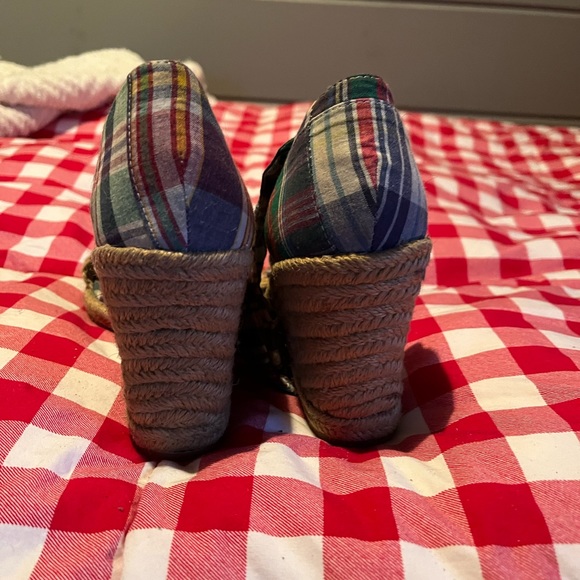 🎂Tommy Hilfiger jute rope madras plaid wedge sandals - Picture 3 of 5